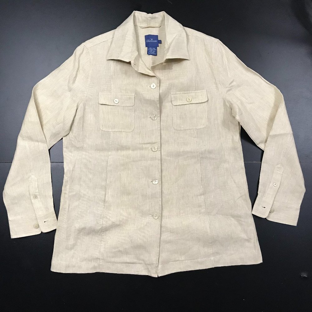 FACONNABLE NATURAL 100% LINEN PLAID THIN JACKET